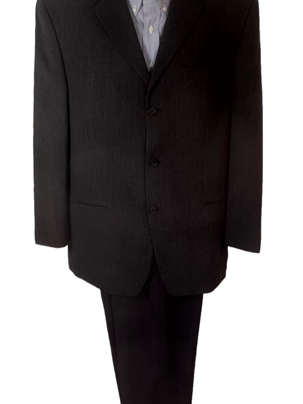 DKNY Men's Black Three-Button Suit Jacket and Matching Trousers 42R